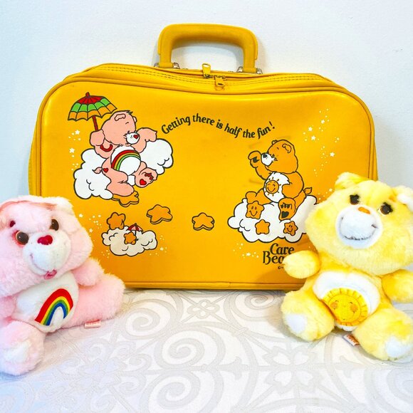 (3) VNTG 1983 Care Bears:Yellow Suitcase + 6" Plush Cheer & Funshine(Match Case) - Picture 1 of 8